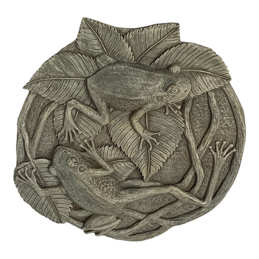3D Frogs On Vines Round Hanging Step Stone Garden Plaque Decor Matte Slate Green - Picture 5 of 16